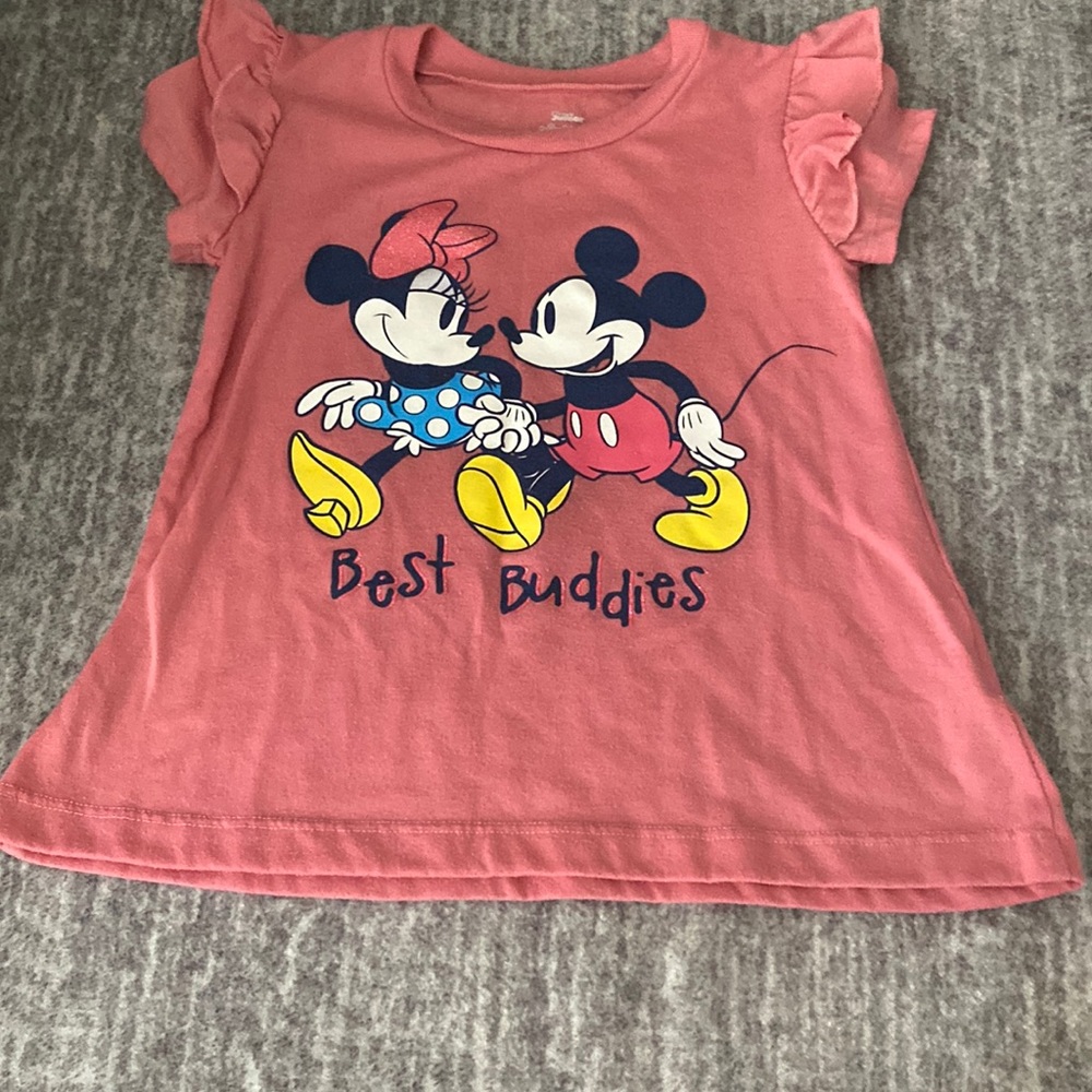 Minnie and Mickey Mouse “Best Buddies” t shirt with ruffled short sleeve,size 4T